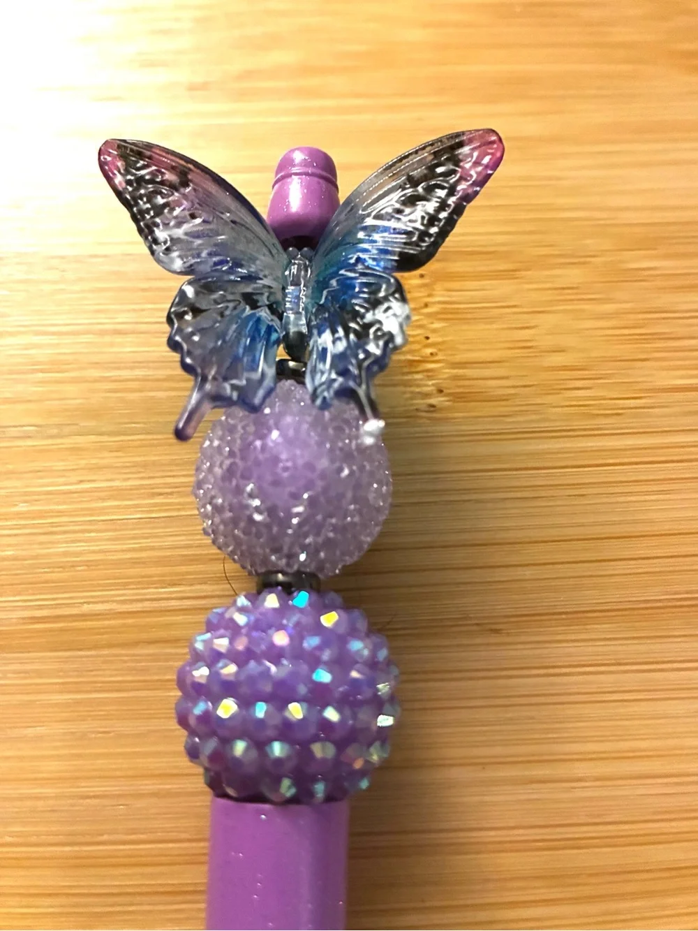 Purple Butterfly Decorative Beaded Ballpoint Pen